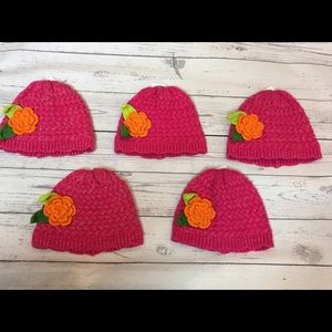 NEW set of 5 knit pink flowers kola kids hats